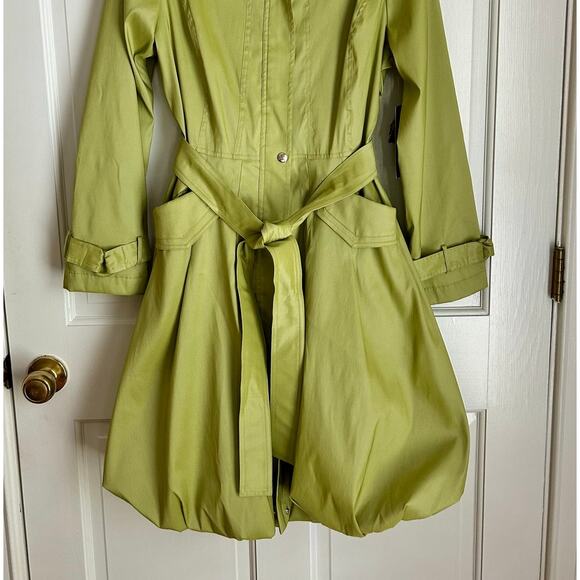 NWT Samual Dong Light Green Bubble Skirt Tie Belt Trench Coat Dress Size Large - Picture 6 of 8